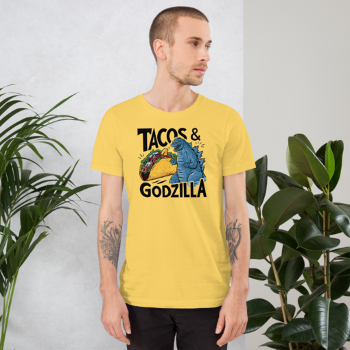 Funny Taco and Godzilla Graphic Tee - Tacos and Godzilla Shirt - Image 33