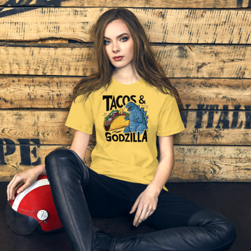 Funny Taco and Godzilla Graphic Tee - Tacos and Godzilla Shirt - Image 25