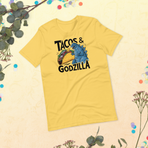 Funny Taco and Godzilla Graphic Tee - Tacos and Godzilla Shirt - Image 22